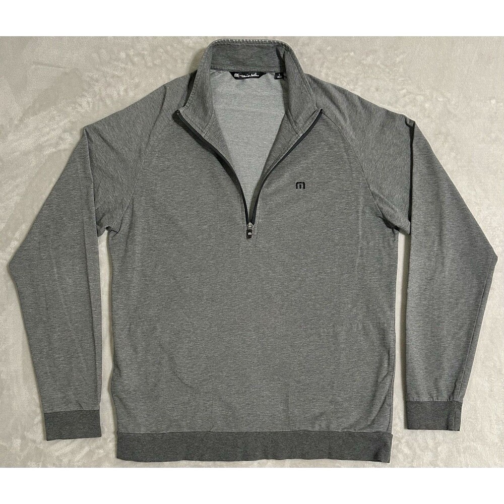 TravisMathew Men's L Gray Heather 1/4 Zip Cotton Blend Stretch Golf Pullover